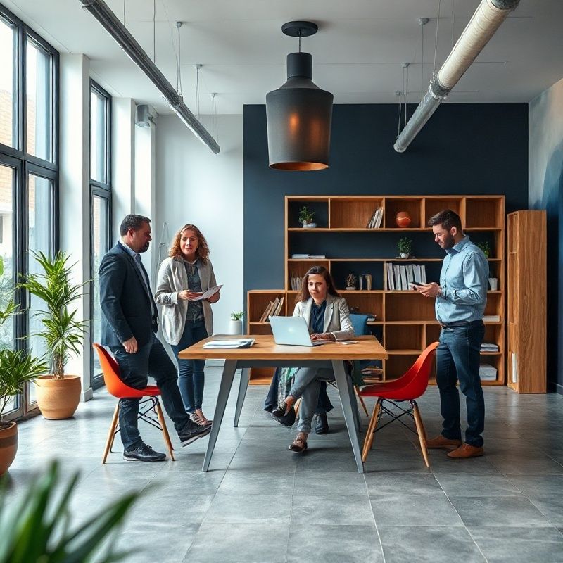 Learningpathway-Team im Kölner Büro mit indigo-farbener Wandgestaltung